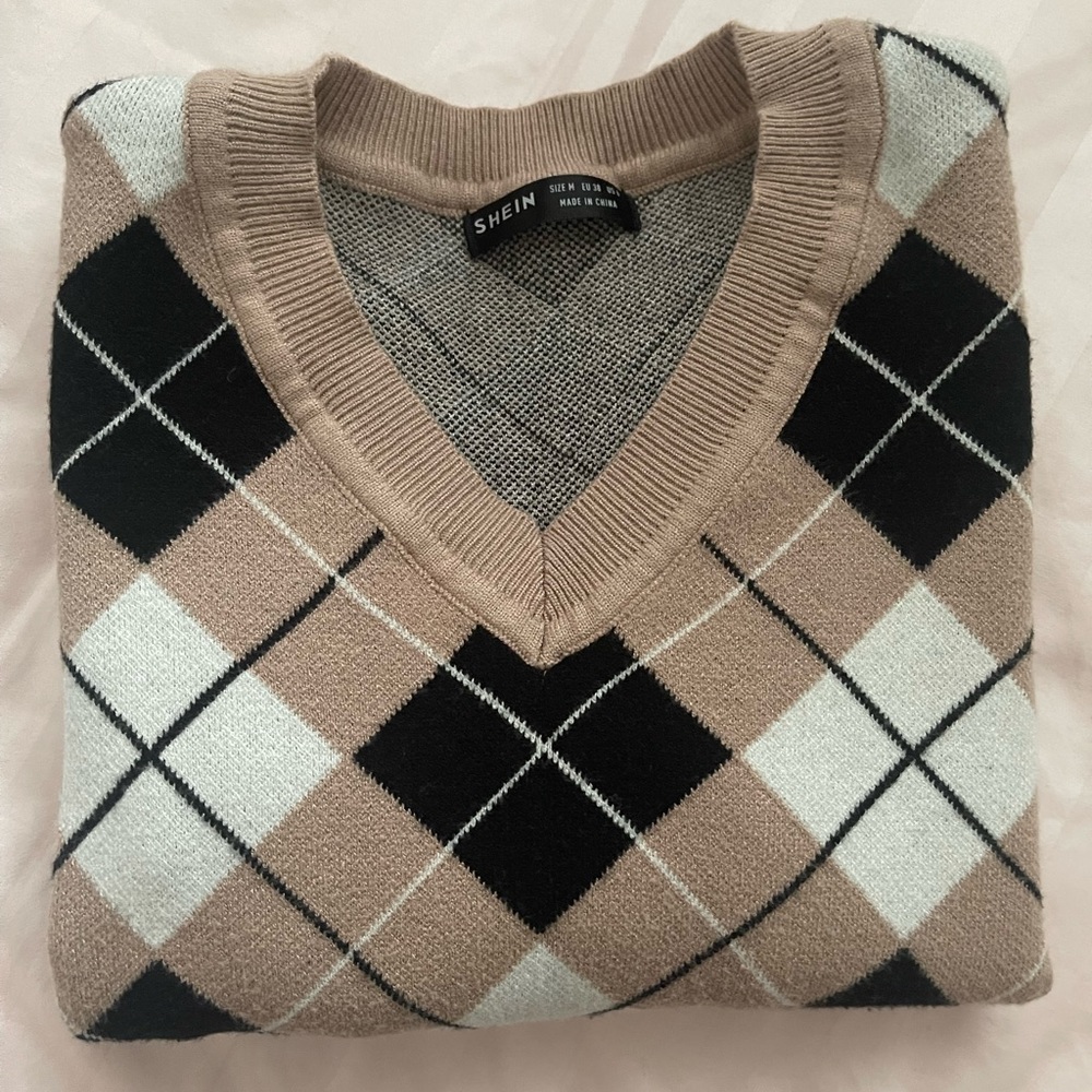 Shein Plaid Brown Sweater